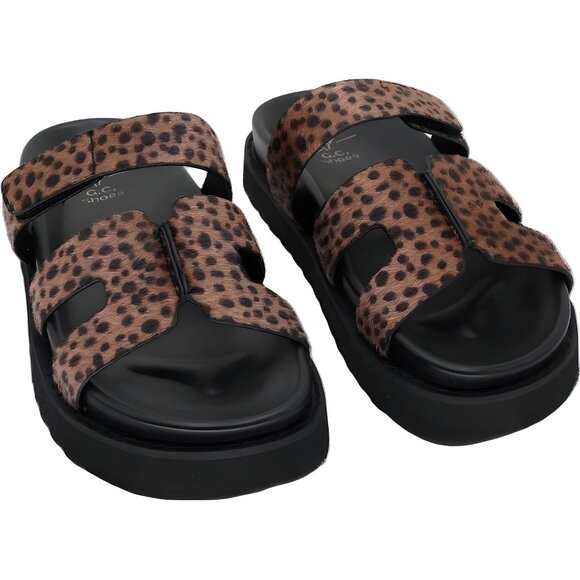 GC Shoes Emery Leopard Slide Sandals Double Strap Platform Women's US 6.5M - Picture 1 of 6